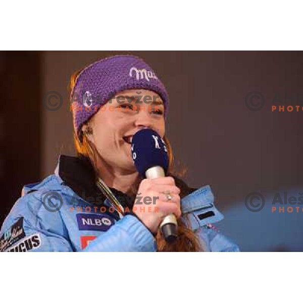 Tina Maze during reception of Slovenia Ski team after GA-PA 2011 World Championships at Preseren Square in Ljubljana, Slovenia on February 20, 2011. 