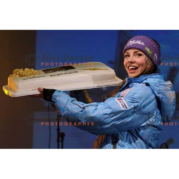Tina Maze during reception of Slovenia Ski team after GA-PA 2011 World Championships at Preseren Square in Ljubljana, Slovenia on February 20, 2011. 