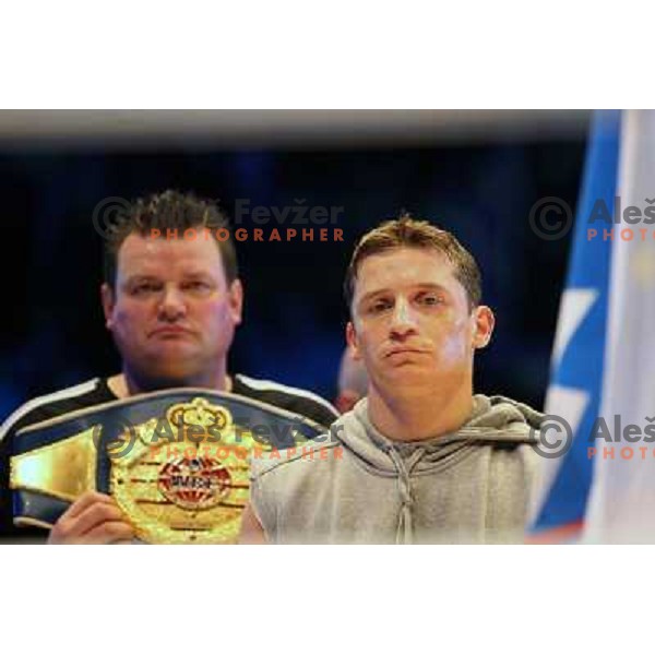 Denis Simcic of Slovenia successfully defend his WBF title with victory against Sandro Siproshvili of GEO in front of 13.000 fans in Stozice, Ljubljana, Slovenia on February 18,2011 