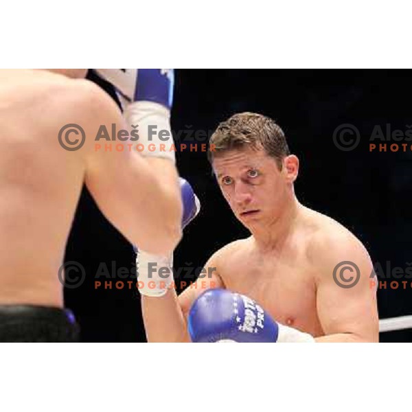 Denis Simcic of Slovenia successfully defend his WBF title with victory against Sandro Siproshvili of GEO in front of 13.000 fans in Stozice, Ljubljana, Slovenia on February 18,2011 