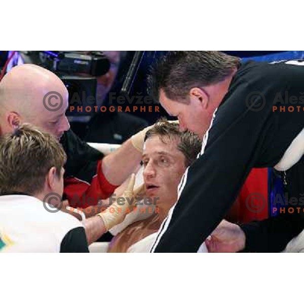 Denis Simcic of Slovenia successfully defend his WBF title with victory against Sandro Siproshvili of GEO in front of 13.000 fans in Stozice, Ljubljana, Slovenia on February 18,2011 
