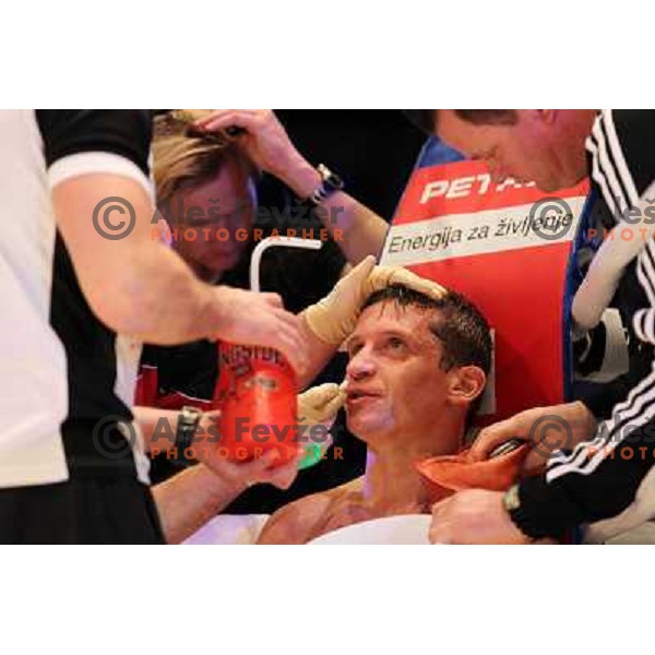 Denis Simcic of Slovenia successfully defend his WBF title with victory against Sandro Siproshvili of GEO in front of 13.000 fans in Stozice, Ljubljana, Slovenia on February 18,2011 