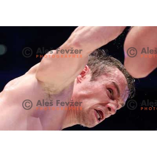 Sandro Siproshvili of GEO boxing with Denis Simcic of Slovenia in front of 13.000 fans in Stozice, Ljubljana, Slovenia on February 18,2011 