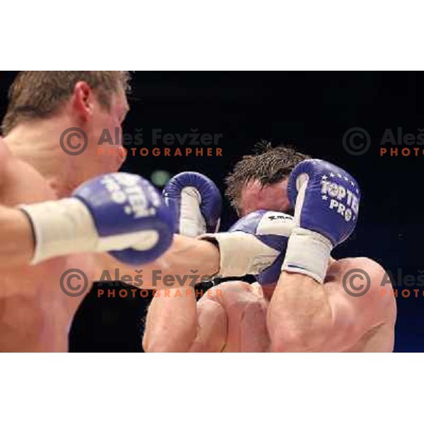 Denis Simcic of Slovenia successfully defend his WBF title with victory against Sandro Siproshvili of GEO in front of 13.000 fans in Stozice, Ljubljana, Slovenia on February 18,2011 