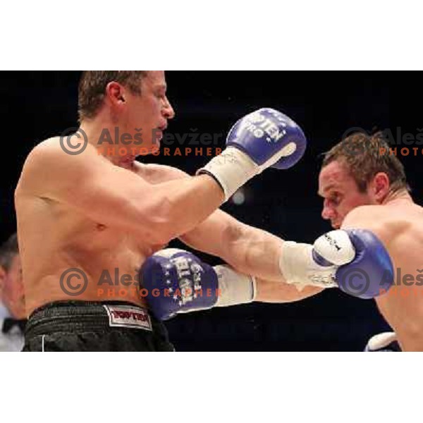 Denis Simcic of Slovenia successfully defend his WBF title with victory against Sandro Siproshvili of GEO in front of 13.000 fans in Stozice, Ljubljana, Slovenia on February 18,2011 