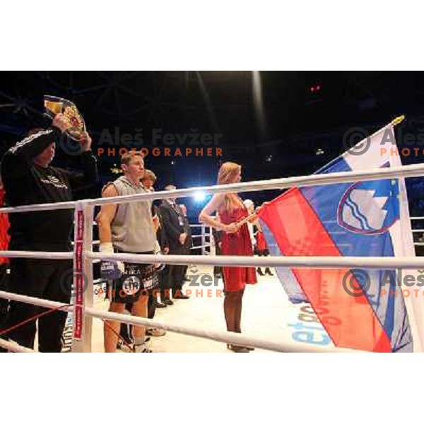 Denis Simcic of Slovenia successfully defend his WBF title with victory against Sandro Siproshvili of GEO in front of 13.000 fans in Stozice, Ljubljana, Slovenia on February 18,2011 