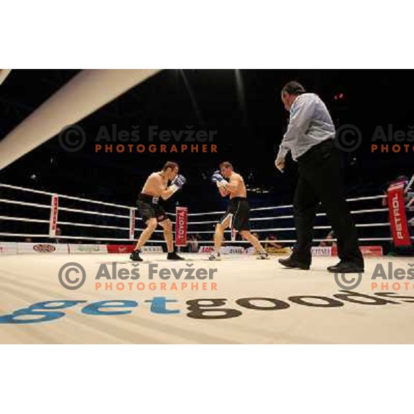 Denis Simcic of Slovenia successfully defend his WBF title with victory against Sandro Siproshvili of GEO in front of 13.000 fans in Stozice, Ljubljana, Slovenia on February 18,2011 