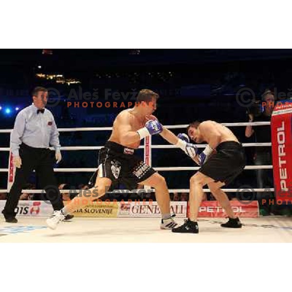 Denis Simcic of Slovenia successfully defend his WBF title with victory against Sandro Siproshvili of GEO in front of 13.000 fans in Stozice, Ljubljana, Slovenia on February 18,2011 