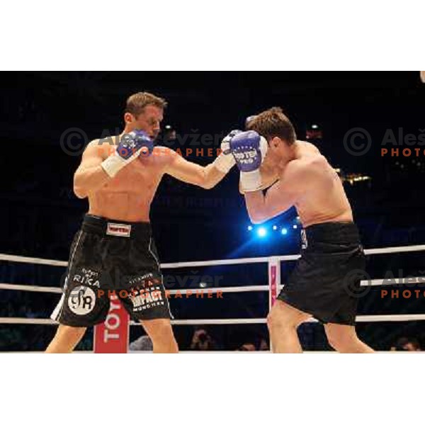 Denis Simcic of Slovenia successfully defend his WBF title with victory against Sandro Siproshvili of GEO in front of 13.000 fans in Stozice, Ljubljana, Slovenia on February 18,2011 