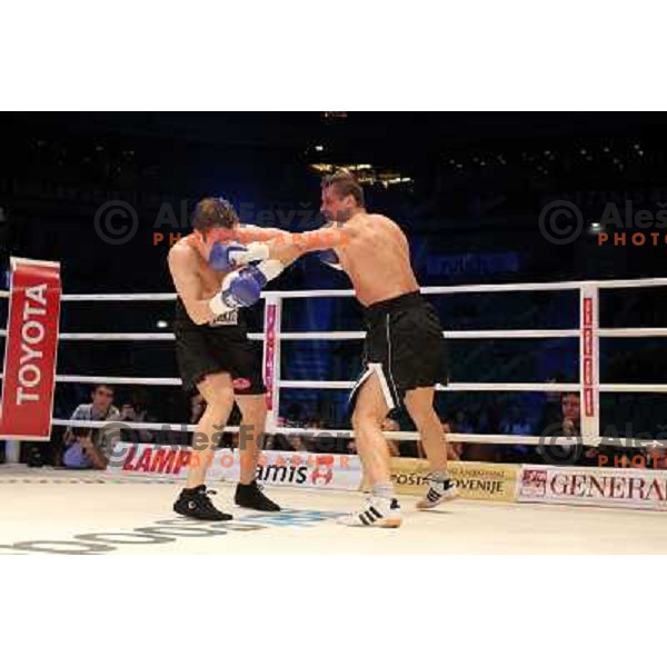 Denis Simcic of Slovenia successfully defend his WBF title with victory against Sandro Siproshvili of GEO in front of 13.000 fans in Stozice, Ljubljana, Slovenia on February 18,2011 