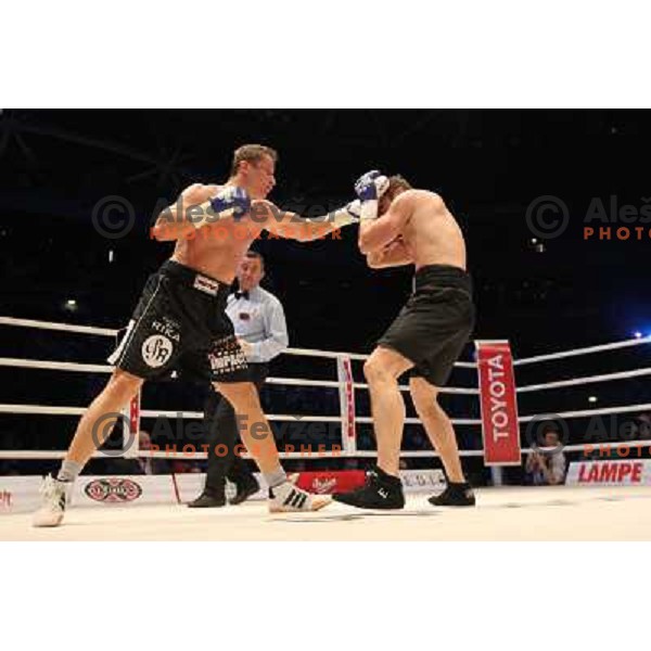 Denis Simcic of Slovenia successfully defend his WBF title with victory against Sandro Siproshvili of GEO in front of 13.000 fans in Stozice, Ljubljana, Slovenia on February 18,2011 