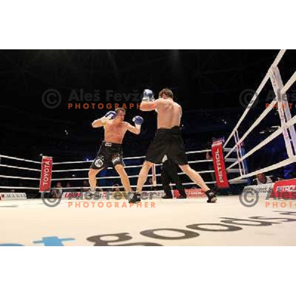 Denis Simcic of Slovenia successfully defend his WBF title with victory against Sandro Siproshvili of GEO in front of 13.000 fans in Stozice, Ljubljana, Slovenia on February 18,2011 