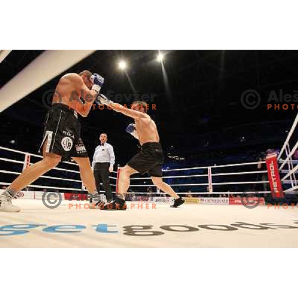Denis Simcic of Slovenia successfully defend his WBF title with victory against Sandro Siproshvili of GEO in front of 13.000 fans in Stozice, Ljubljana, Slovenia on February 18,2011 