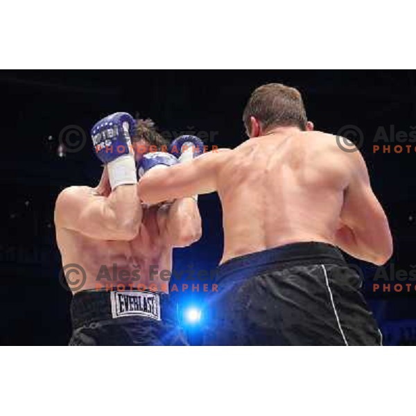 Denis Simcic of Slovenia successfully defend his WBF title with victory against Sandro Siproshvili of GEO in front of 13.000 fans in Stozice, Ljubljana, Slovenia on February 18,2011 