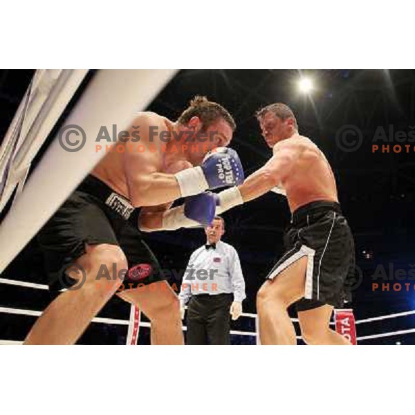 Denis Simcic of Slovenia successfully defend his WBF title with victory against Sandro Siproshvili of GEO in front of 13.000 fans in Stozice, Ljubljana, Slovenia on February 18,2011 