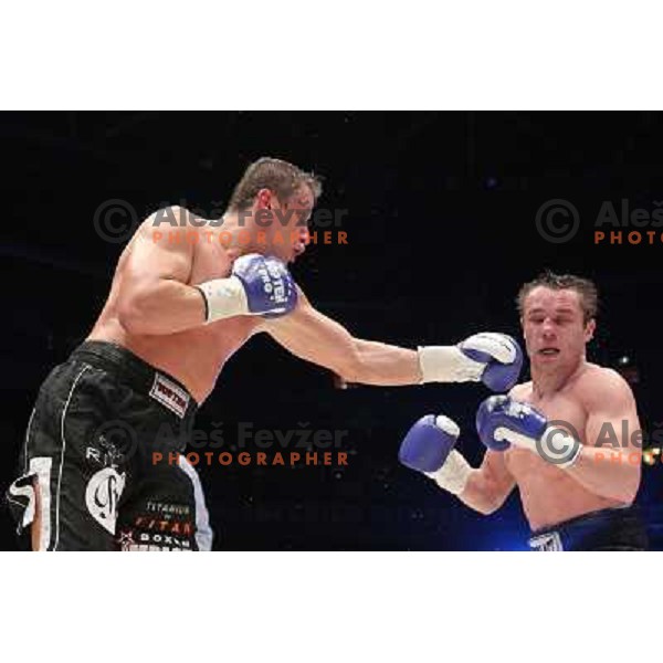 Denis Simcic of Slovenia successfully defend his WBF title with victory against Sandro Siproshvili of GEO in front of 13.000 fans in Stozice, Ljubljana, Slovenia on February 18,2011 