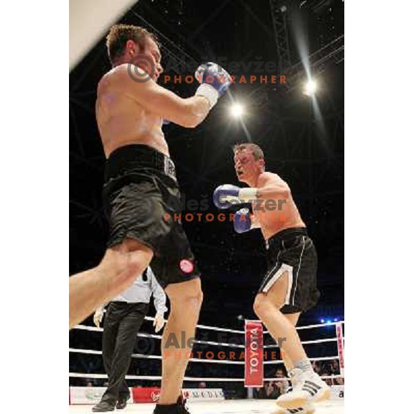 Denis Simcic of Slovenia successfully defend his WBF title with victory against Sandro Siproshvili of GEO in front of 13.000 fans in Stozice, Ljubljana, Slovenia on February 18,2011 