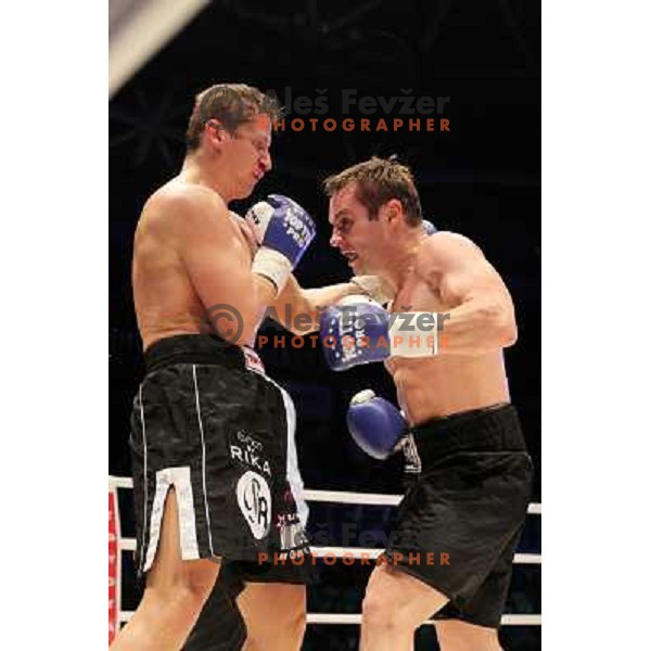 Denis Simcic of Slovenia successfully defend his WBF title with victory against Sandro Siproshvili of GEO in front of 13.000 fans in Stozice, Ljubljana, Slovenia on February 18,2011 