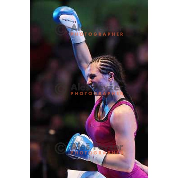 Christina Hammer of Germany (pink) successfully defend his WBF title with knockout (KO) in seventh round against Diana Kiss of Hungary (black) in front of 13.000 fans in Stozice, Ljubljana, Slovenia on February 18,2011Christina Hammer of Germany (pink) 