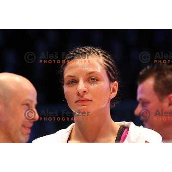 Christina Hammer of Germany (pink) successfully defend his WBF title with knockout (KO) in seventh round against Diana Kiss of Hungary (black) in front of 13.000 fans in Stozice, Ljubljana, Slovenia on February 18,2011Christina Hammer of Germany (pink) 