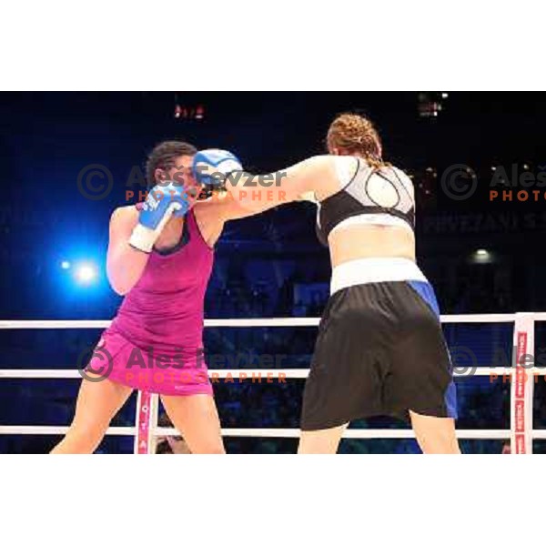Christina Hammer of Germany (pink) successfully defend his WBF title with knockout (KO) in seventh round against Diana Kiss of Hungary (black) in front of 13.000 fans in Stozice, Ljubljana, Slovenia on February 18,2011Christina Hammer of Germany (pink) 
