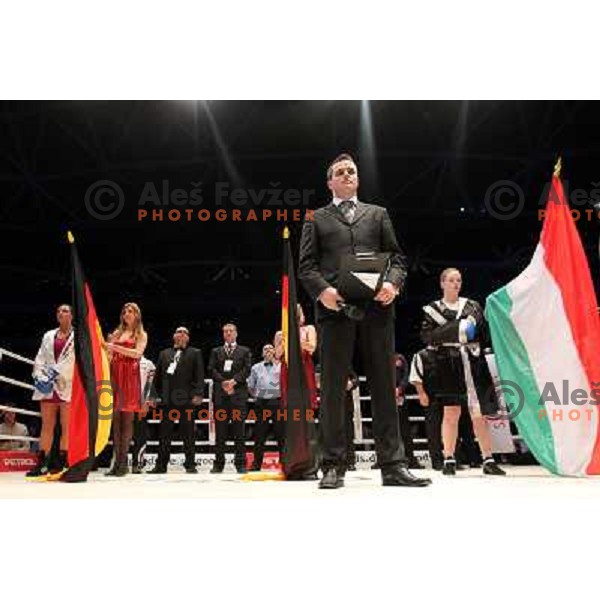 Christina Hammer of Germany (pink) successfully defend his WBF title with knockout (KO) in seventh round against Diana Kiss of Hungary (black) in front of 13.000 fans in Stozice, Ljubljana, Slovenia on February 18,2011Christina Hammer of Germany (pink) 