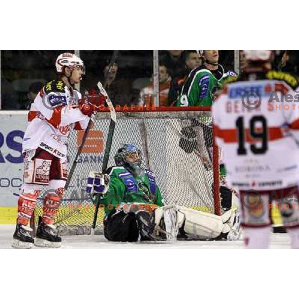 Matic Boh of Tilia Olimpija in action during ice-hockey match Tilia Olimpija- KAC in round 54 of EBEL league, played in Hala Tivoli, Ljubljana, Slovenia on Feburay 25,2011 