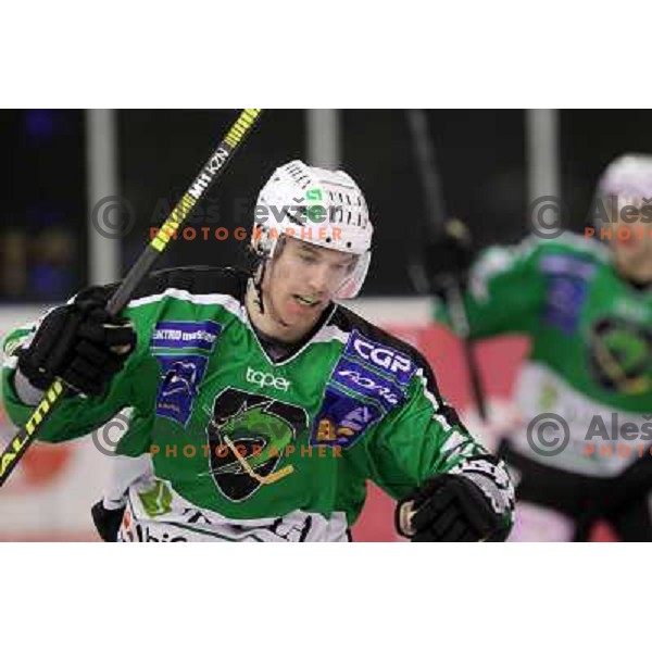 Anze Ropret of Tilia Olimpija in action during ice-hockey match Tilia Olimpija- KAC in round 54 of EBEL league, played in Hala Tivoli, Ljubljana, Slovenia on Feburay 25,2011 