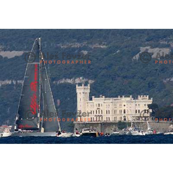 Alfa Romeo at finish line in front of Miramare Castle in Trieste