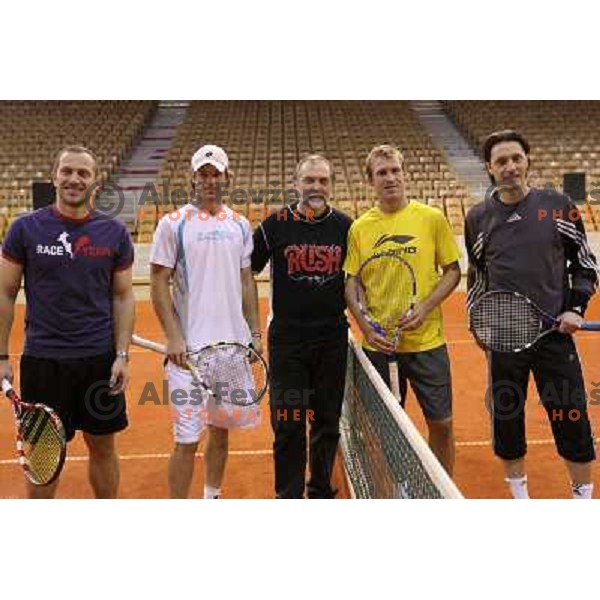  Jure Kosir, Blaz Kavcic, Dragan Bulic, Grega Zemlja, Miran Pavlin of Slovenia before exhibition tennis match in Hala Tivoli, Ljubljana, Slovenia on January 28,2010 
