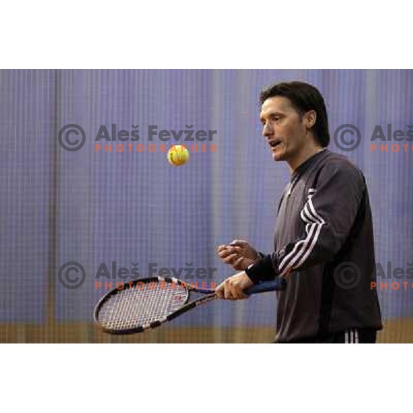 Miran Pavlin of Slovenia during exhibition tennis match in Hala Tivoli, Ljubljana, Slovenia on January 28,2010 