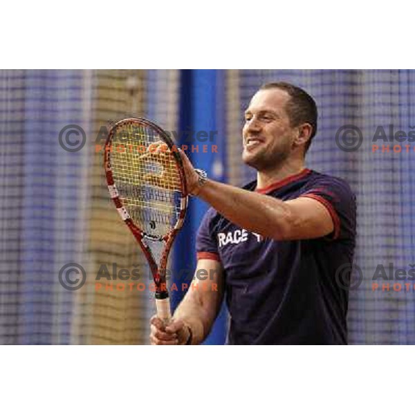 Jure Kosir of Slovenia during exhibition tennis match in Hala Tivoli, Ljubljana, Slovenia on January 28,2010 