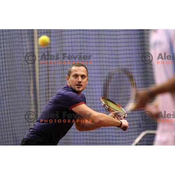 Jure Kosir of Slovenia during exhibition tennis match in Hala Tivoli, Ljubljana, Slovenia on January 28,2010 