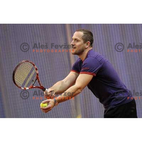 Jure Kosir of Slovenia during exhibition tennis match in Hala Tivoli, Ljubljana, Slovenia on January 28,2010 