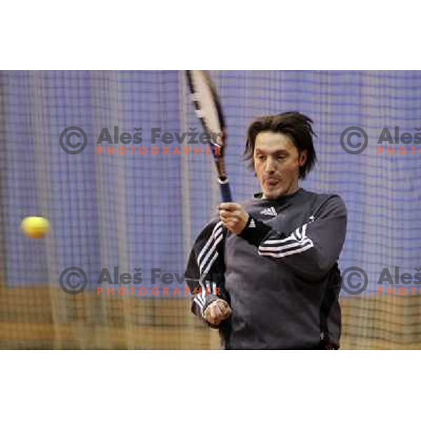 Miran Pavlin of Slovenia during exhibition tennis match in Hala Tivoli, Ljubljana, Slovenia on January 28,2010 
