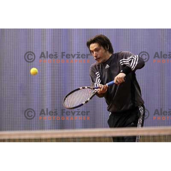 Miran Pavlin of Slovenia during exhibition tennis match in Hala Tivoli, Ljubljana, Slovenia on January 28,2010 