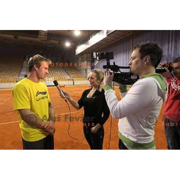 Grega Zemlja of Slovenia after exhibition tennis match in Hala Tivoli, Ljubljana, Slovenia on January 28,2010 