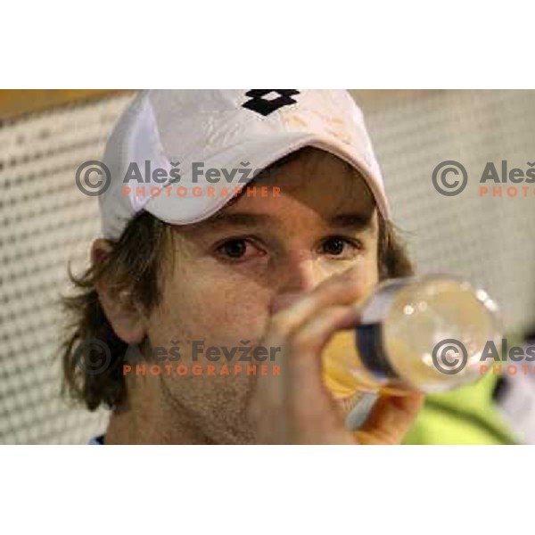 Blaz Kavcic of Slovenia during exhibition tennis match in Hala Tivoli, Ljubljana, Slovenia on January 28,2010 