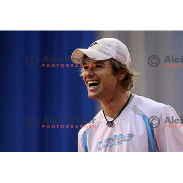 Blaz Kavcic of Slovenia during exhibition tennis match in Hala Tivoli, Ljubljana, Slovenia on January 28,2010 
