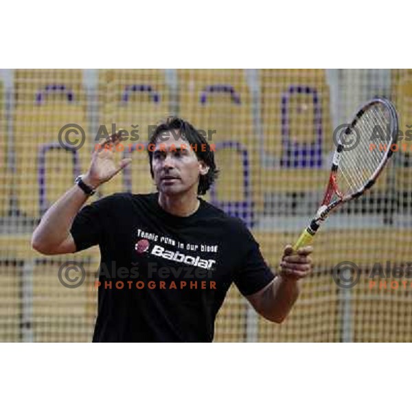 Blaz Trupej, captain of Davis team of Slovenia after exhibition tennis match in Hala Tivoli, Ljubljana, Slovenia on January 28,2010 