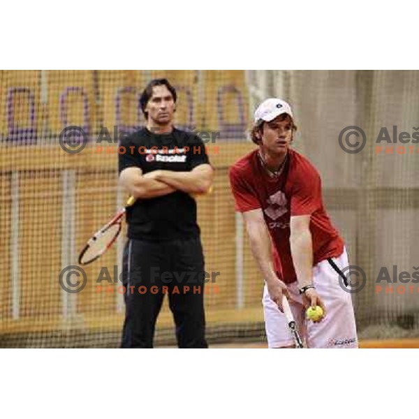 Blaz Kavcic of Slovenia after exhibition tennis match in Hala Tivoli, Ljubljana, Slovenia on January 28,2010 