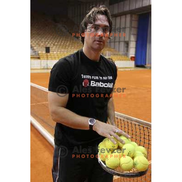 Blaz Trupej, captain of Davis team of Slovenia after exhibition tennis match in Hala Tivoli, Ljubljana, Slovenia on January 28,2010 
