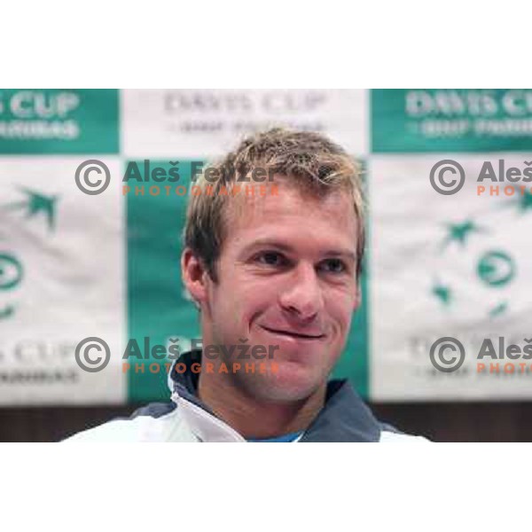 Grega Zemlja of Slovenia team during press conference before Davis Cup match Slovenia- Finnland in Hala Tivoli, Ljubljana, Slovenia on March 1, 2011 