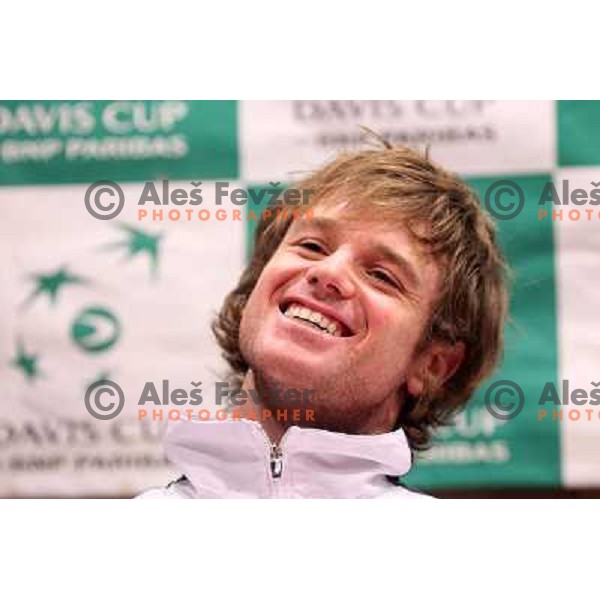Blaz Kavcic of Slovenia team during press conference before Davis Cup match Slovenia- Finnland in Hala Tivoli, Ljubljana, Slovenia on March 1, 2011 