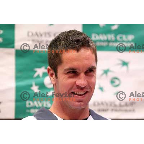 Luka Gregorc of Slovenia team during press conference before Davis Cup match Slovenia- Finnland in Hala Tivoli, Ljubljana, Slovenia on March 1, 2011 