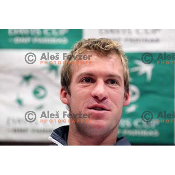 Grega Zemlja of Slovenia team during press conference before Davis Cup match Slovenia- Finnland in Hala Tivoli, Ljubljana, Slovenia on March 1, 2011 