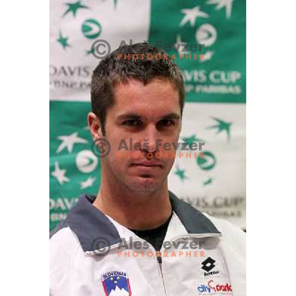 Luka Gregorc of Slovenia team during press conference before Davis Cup match Slovenia- Finnland in Hala Tivoli, Ljubljana, Slovenia on March 1, 2011 