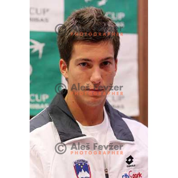 Aljaz Bedene of Slovenia team during press conference before Davis Cup match Slovenia- Finnland in Hala Tivoli, Ljubljana, Slovenia on March 1, 2011 