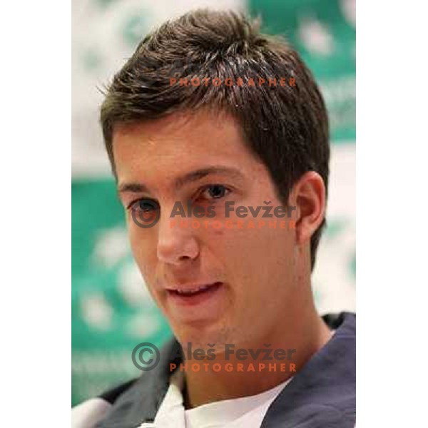  Aljaz Bedene of Slovenia team during press conference before Davis Cup match Slovenia- Finnland in Hala Tivoli, Ljubljana, Slovenia on March 1, 2011 