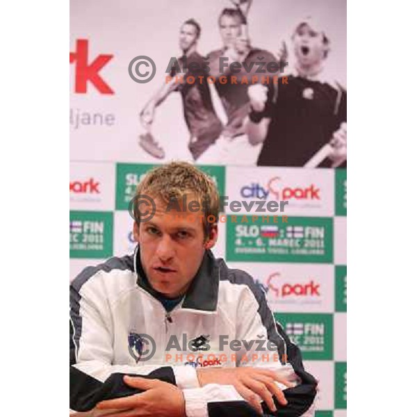 Grega Zemlja of Slovenia team during press conference before Davis Cup match Slovenia- Finnland in Hala Tivoli, Ljubljana, Slovenia on March 1, 2011 